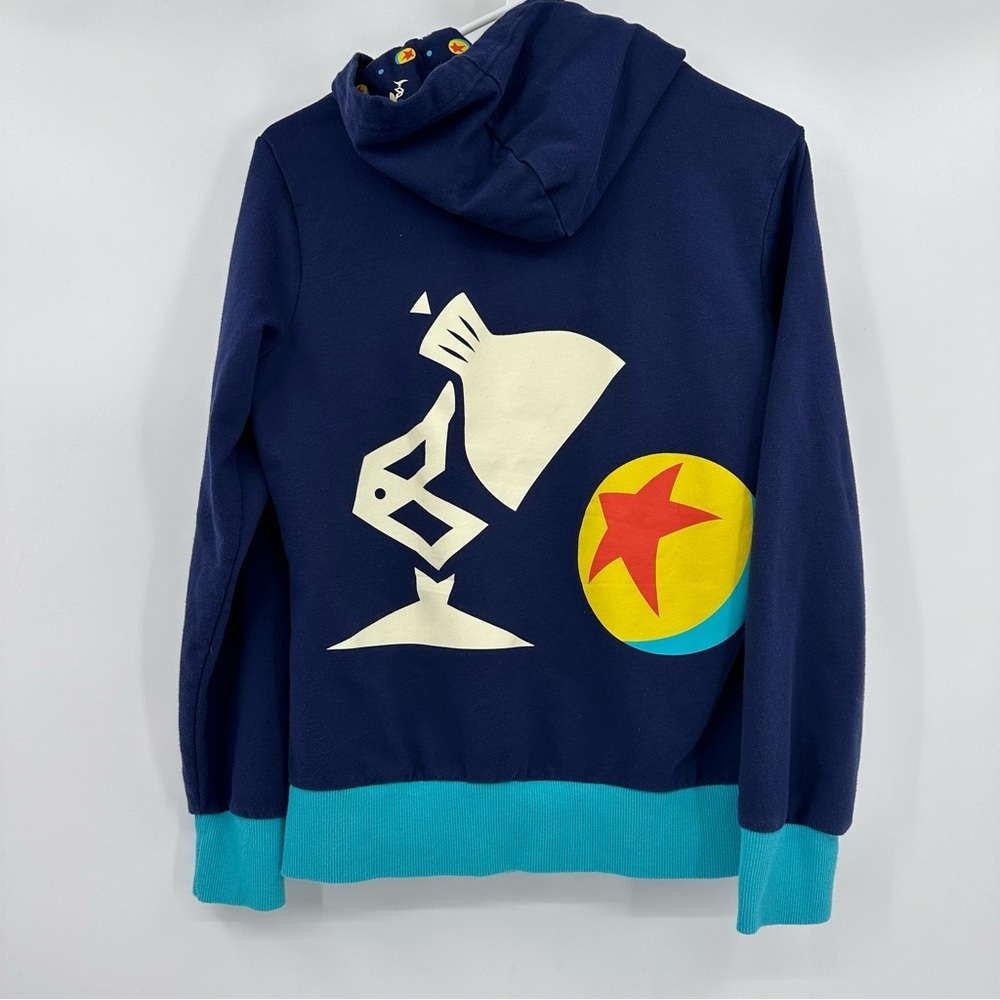 Disney Hoodie Women Medium Blue Pixar Lamp Full Zip Jacket Pockets Terrycloth